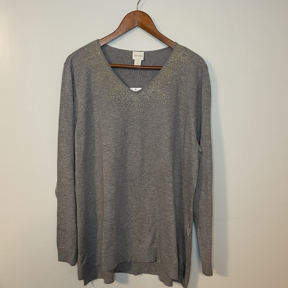 NWT Chico's Shimmer Jordan Pullover Sz 3 (XL) Silver Gold Holiday Silk Blend